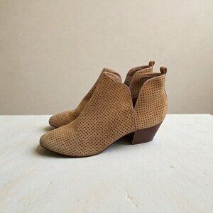 SAM EDELMAN Tan Suede Perforated Leather Ankle Boots Size 8.5